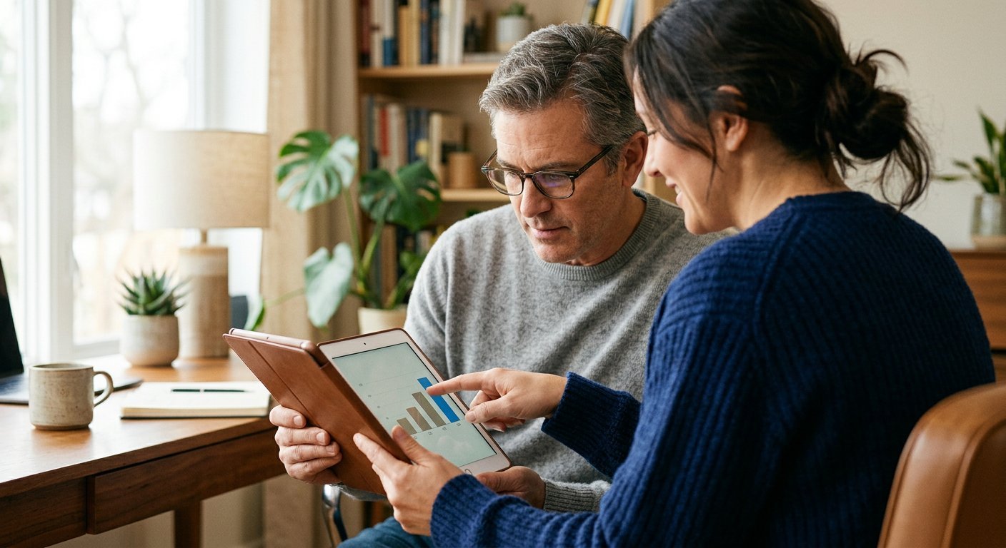 An advisor walking a client through a simple chart on a tablet